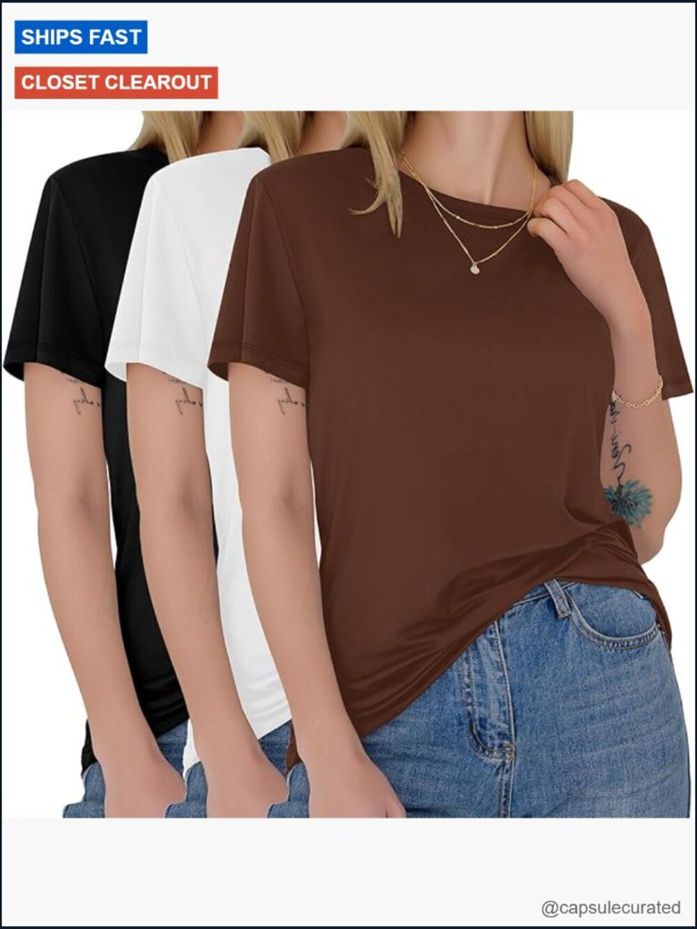 3 Pack Short Sleeve T-Shirts - Crew Neck Soft Basic Tees for Women